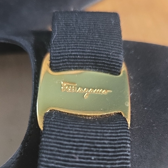 Salvatore Ferragamo Black Heels with Gold Accent - Picture 4 of 7